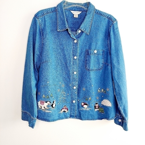 CHRISTOPHER & BANKS Denim Shirt Jacket Embroidered - Picture 15 of 16